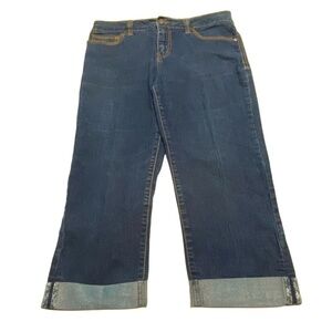 Faded Glory Cuffed Capri Women's size 8 Dark Wash Blue Denim Jeans